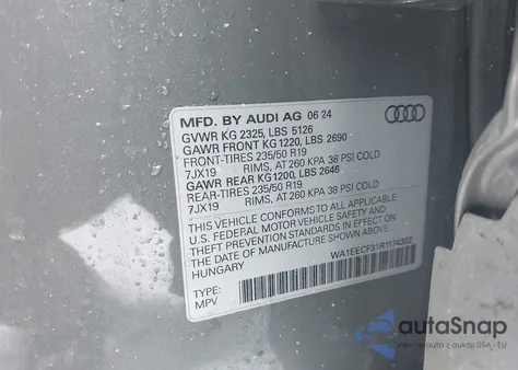 2024 Audi Q3 Premium Plus 45 Tfsi S Line Quattro Tiptronic z USA, uszkodzony, nr VIN WA1EECF31R1174302